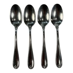 4 - Lenox Tudor Bead Augusta Dinner Soup Spoons 18/10 Stainless Steel Flatware